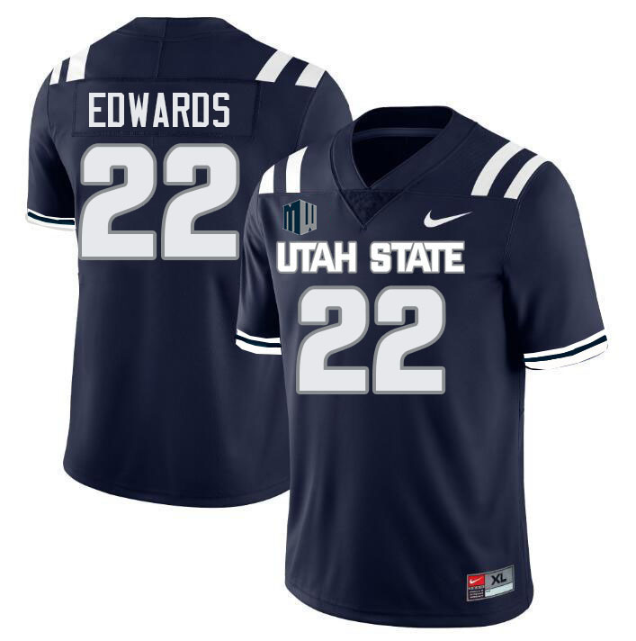 Utah State Aggies #22 Mason Edwards College Football Jerseys Stitched-Navy